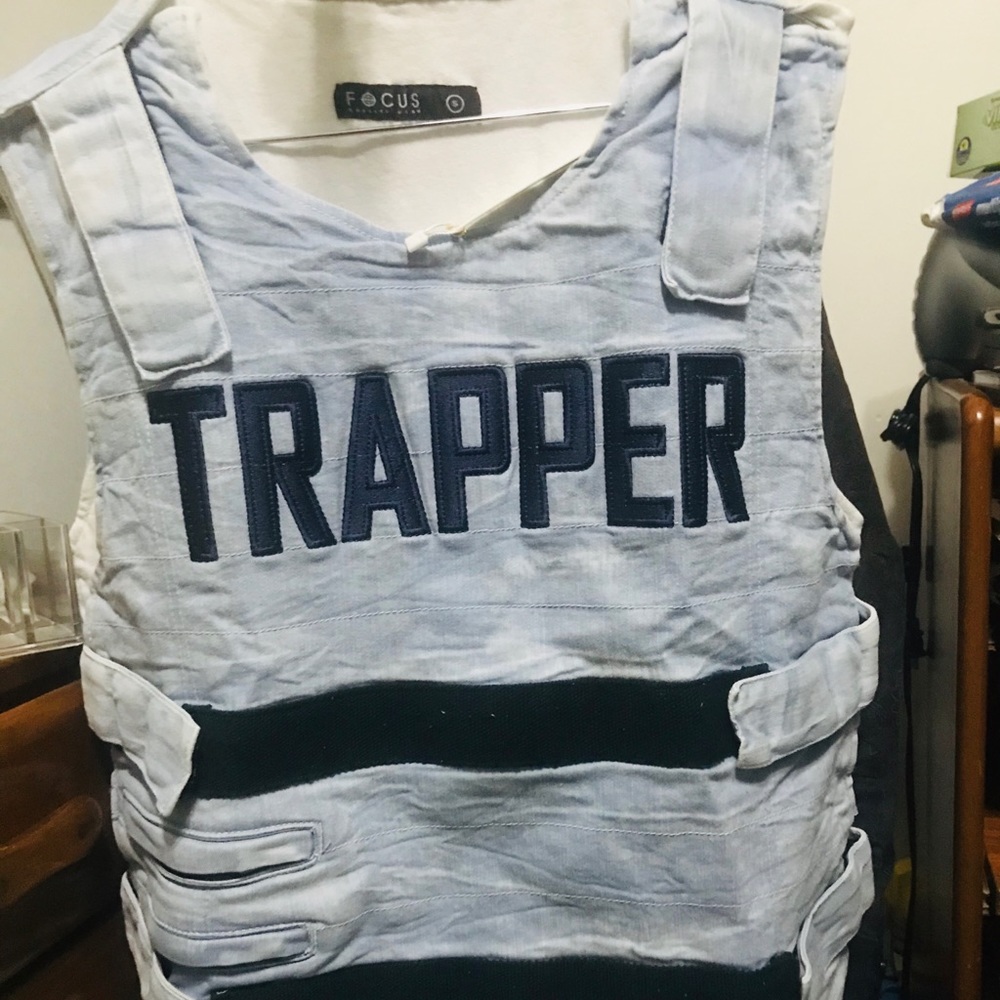 Men's Trapper Denim Military Vest - Light Wash S